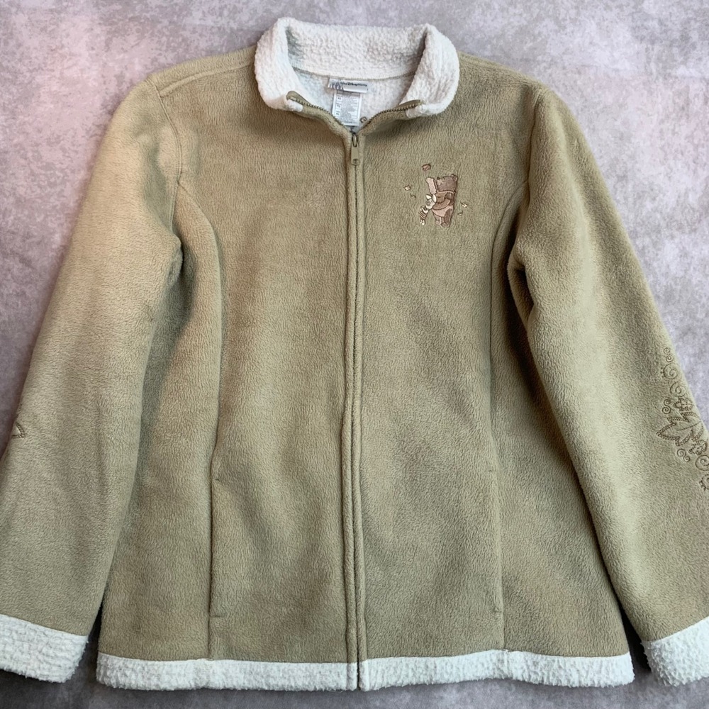 Walt Disney World Winnie the Pooh Fleece Jacket Tan Sherpa Trim XL Full Zip